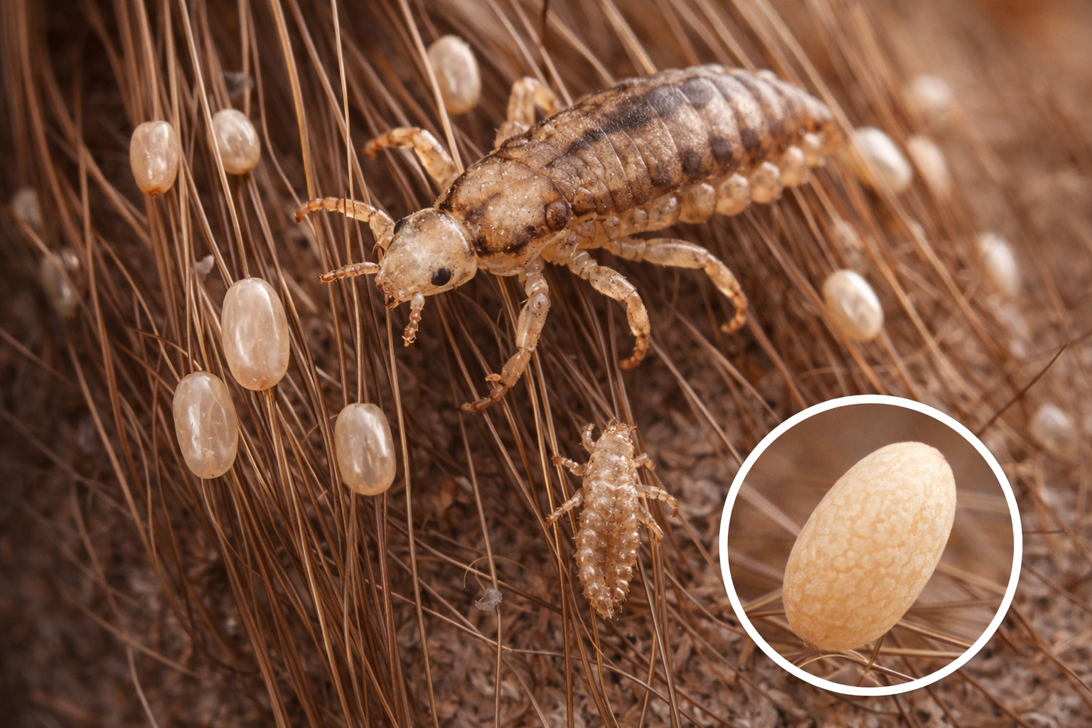 Lice and nits in human hair