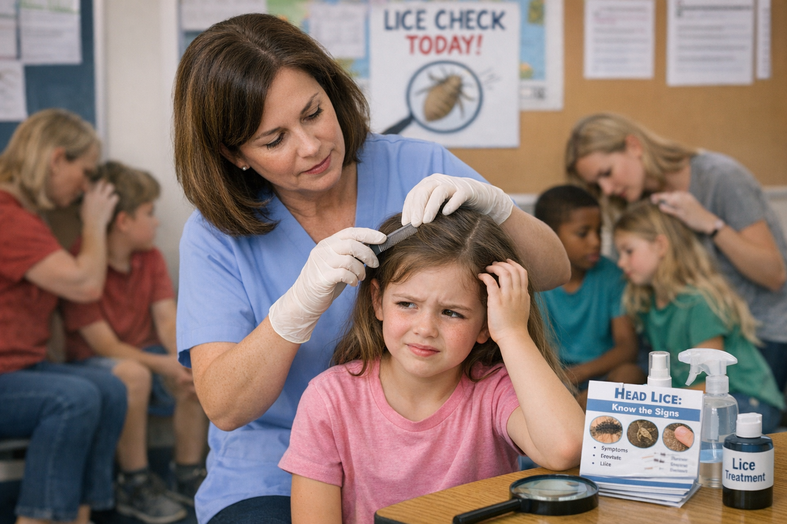 Lice check in the classroom