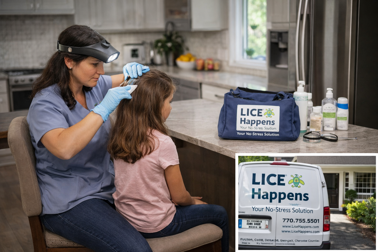 Lice treatment session in home setting Lice treatment session in home setting