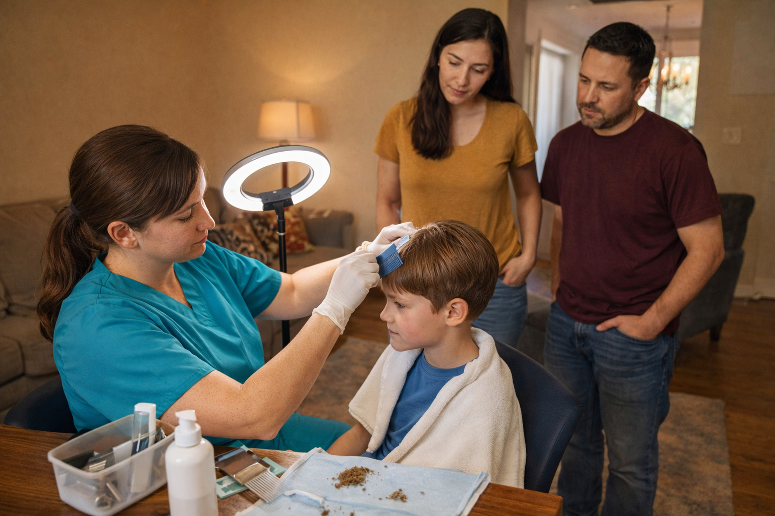 Lice treatment in the family living room Mobile Lice Treatment Appointment