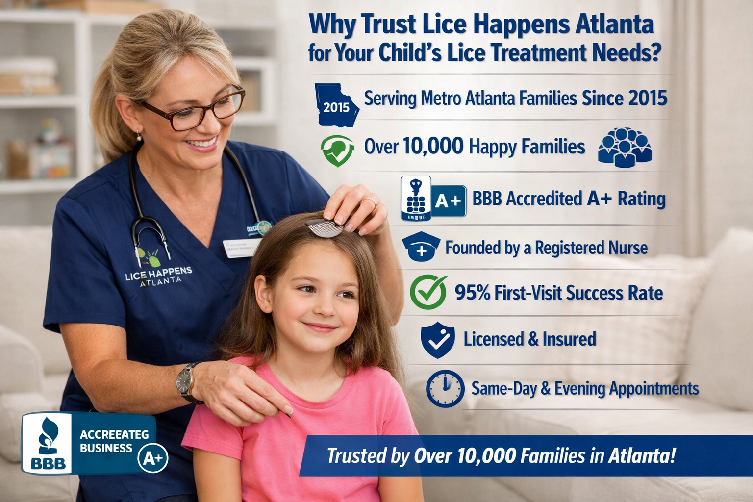 Lice treatment expert with child in Atlanta