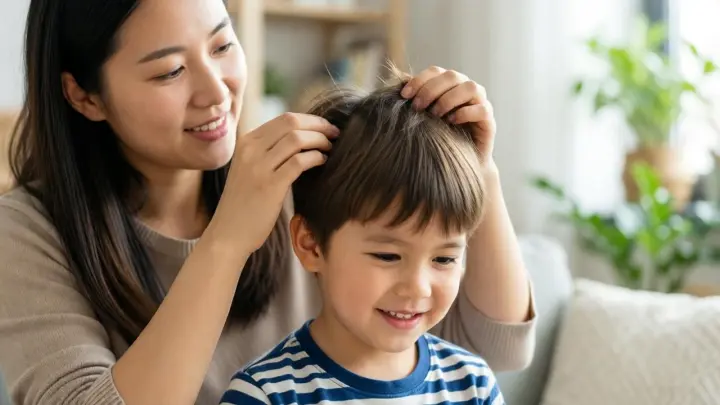 Parent checking child's hair for head lice in Atlanta home