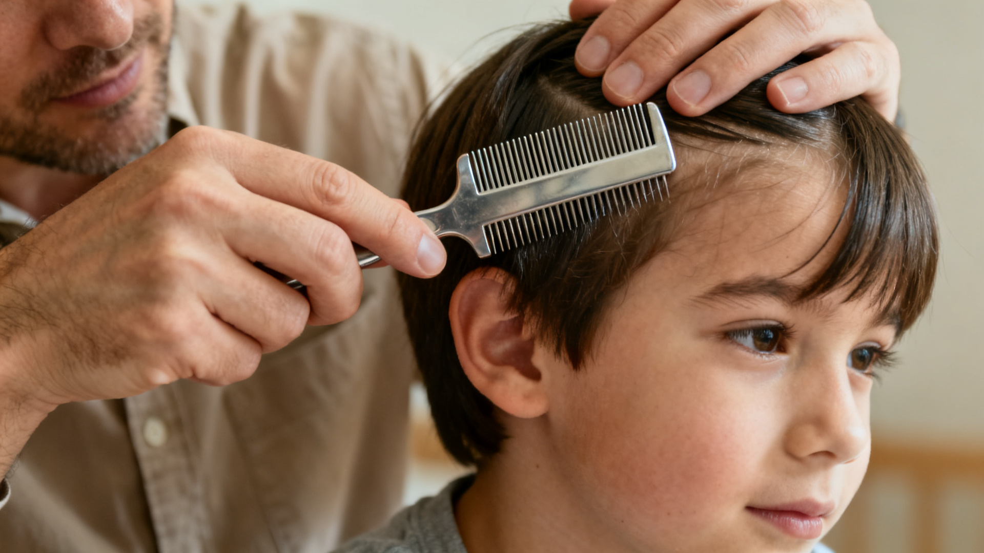 Parent performing a head lice check on a child in Atlanta