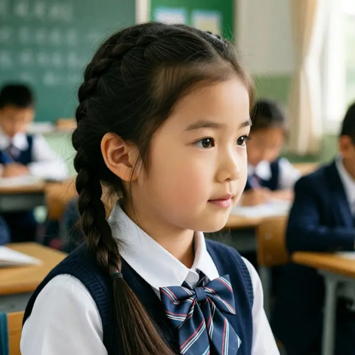 Child with long hair tied back as part of practical head lice prevention habits Child with long hair tied back as part of practical head lice prevention habits