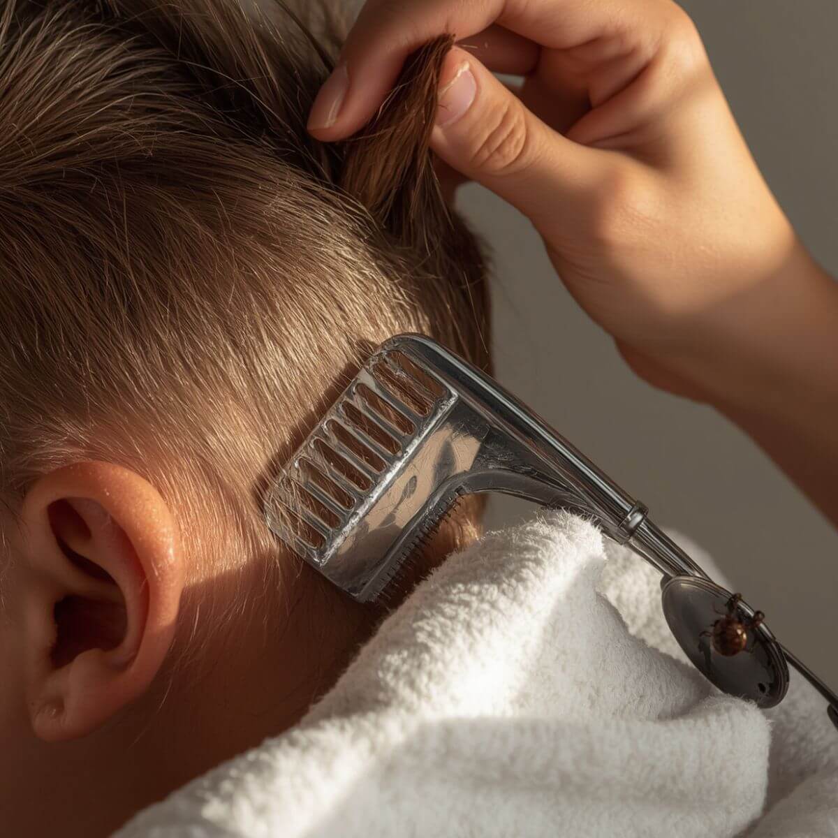 Professional head lice screening for a child by a mobile lice specialist in Atlanta, Georgia. Professional head lice screening for a child by a mobile lice specialist in Atlanta, Georgia.