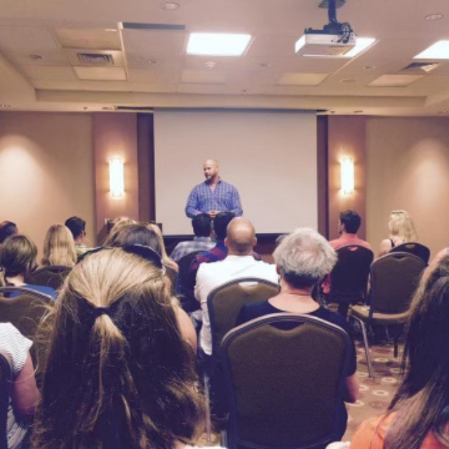 Jesse Johnson-Brower teaching on stage