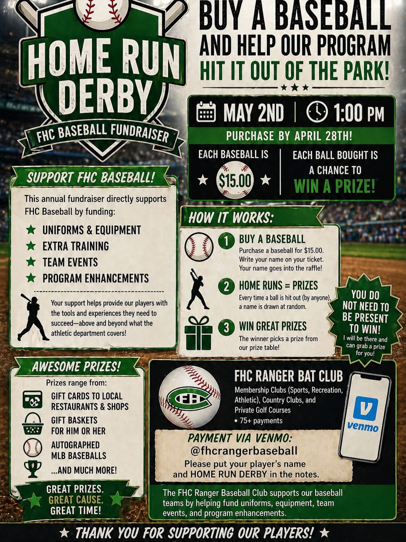 FHC Baseball Home Run Derby Fundraiser Flyer