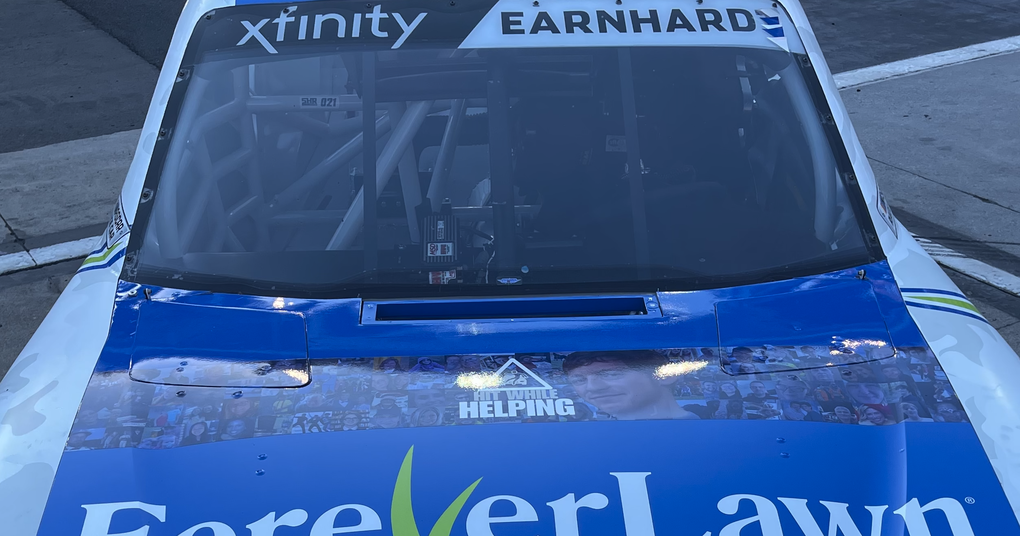The Hit While Helping hood on Jeffrey Earnhardt's car