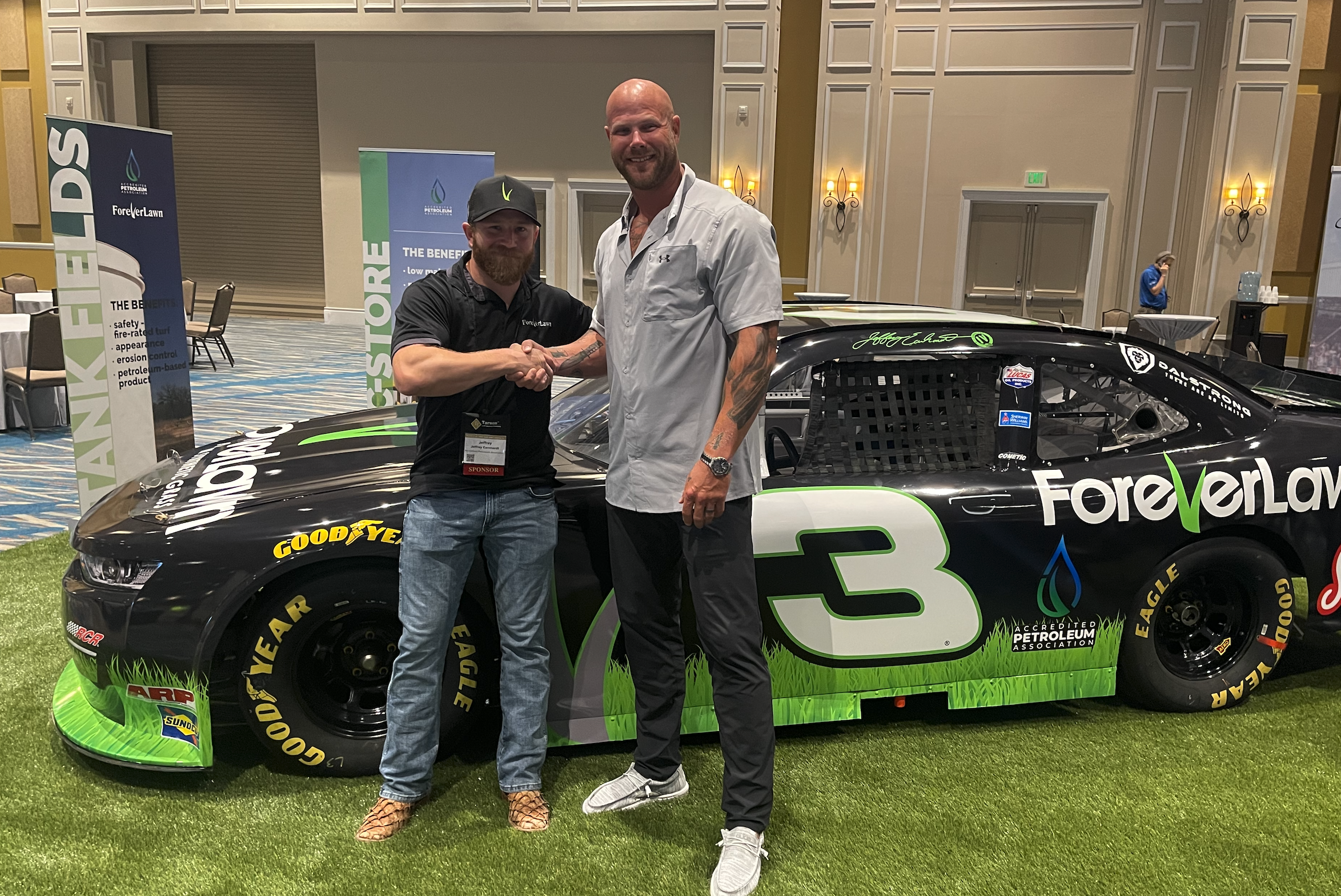 Jesse Johnson-Brower with Jeffrey Earnhardt before the Talladega race