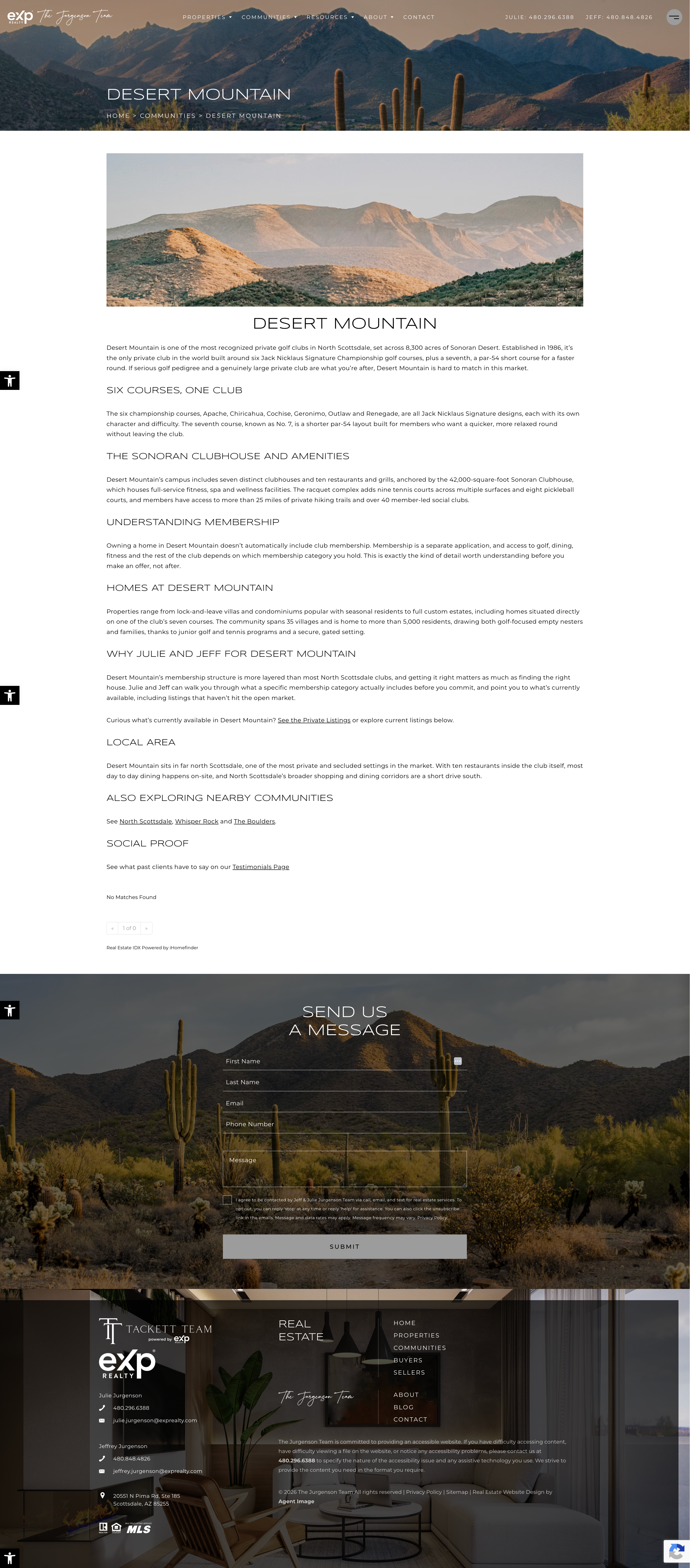 Desert Mountain community page created for North Scottsdale real estate client