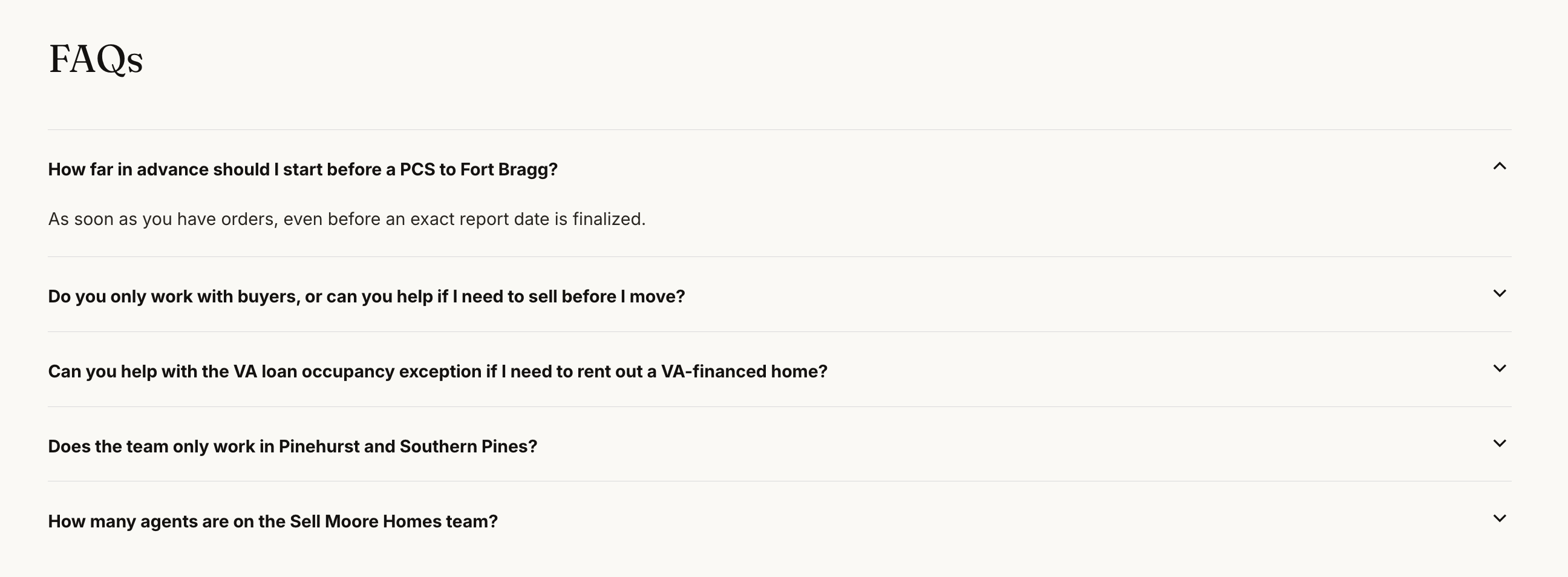 Service page FAQ section