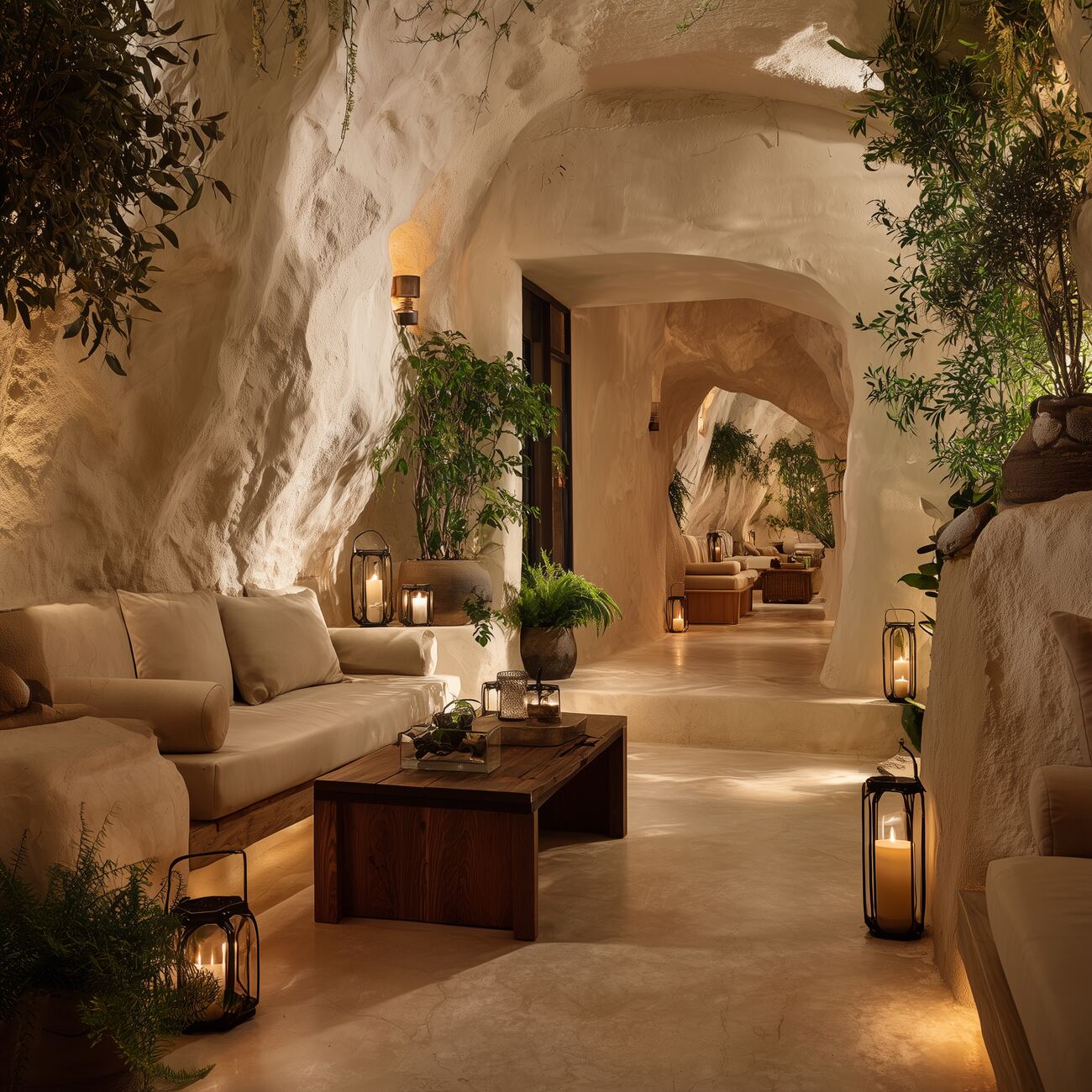 Recibidor del spa con diseño en piedra natural