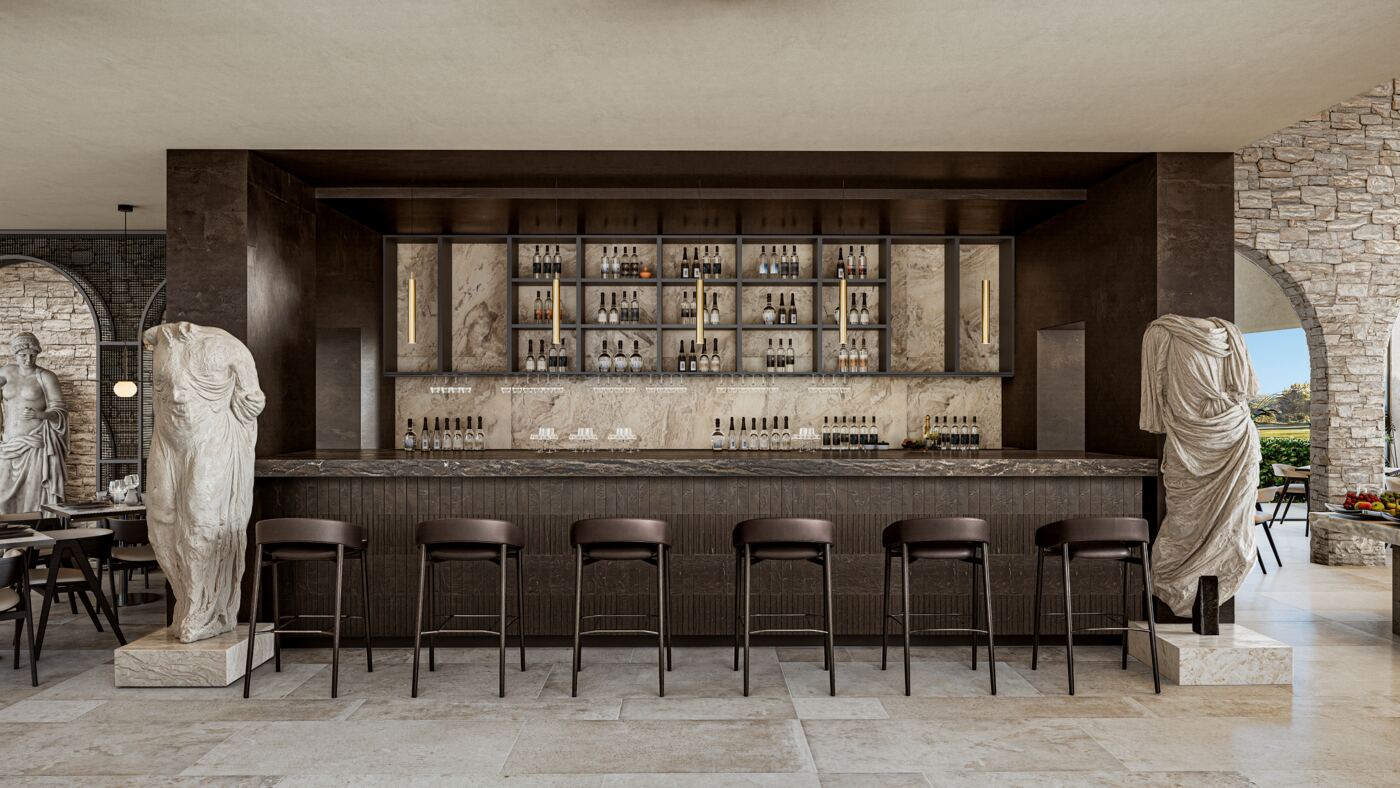 Bar y lounge de Poseidonia con diseño clásico