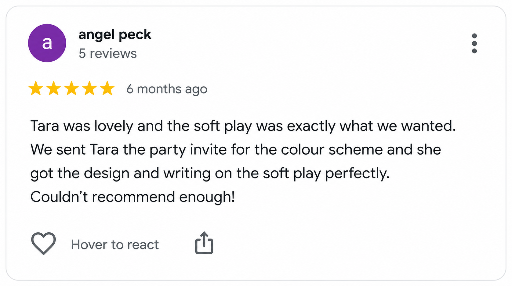 Google review for The Toddler Town Co