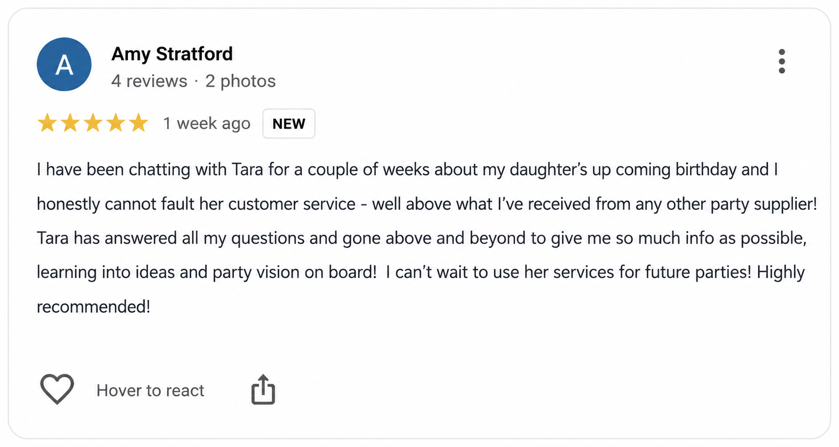 Google review for The Toddler Town Co