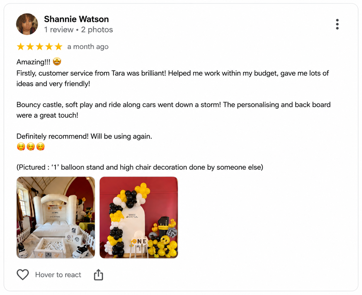 Google review for The Toddler Town Co