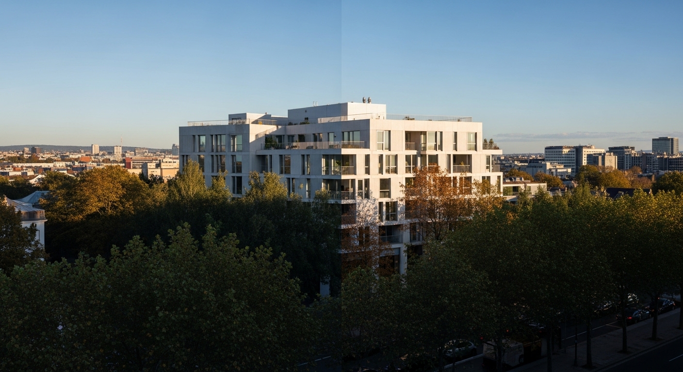 Man standing in modern building discussing passive house energy efficiency design