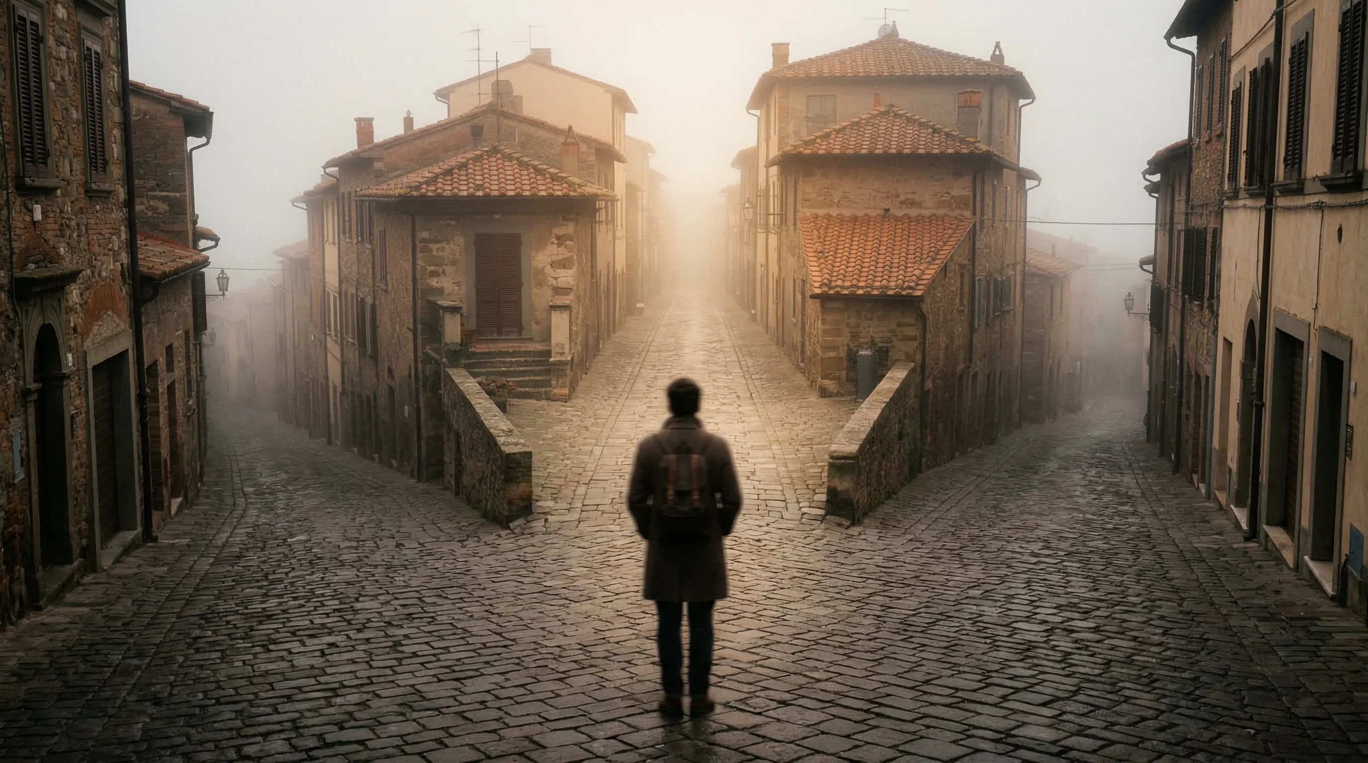 Persona a un bivio nelle strade italiane
