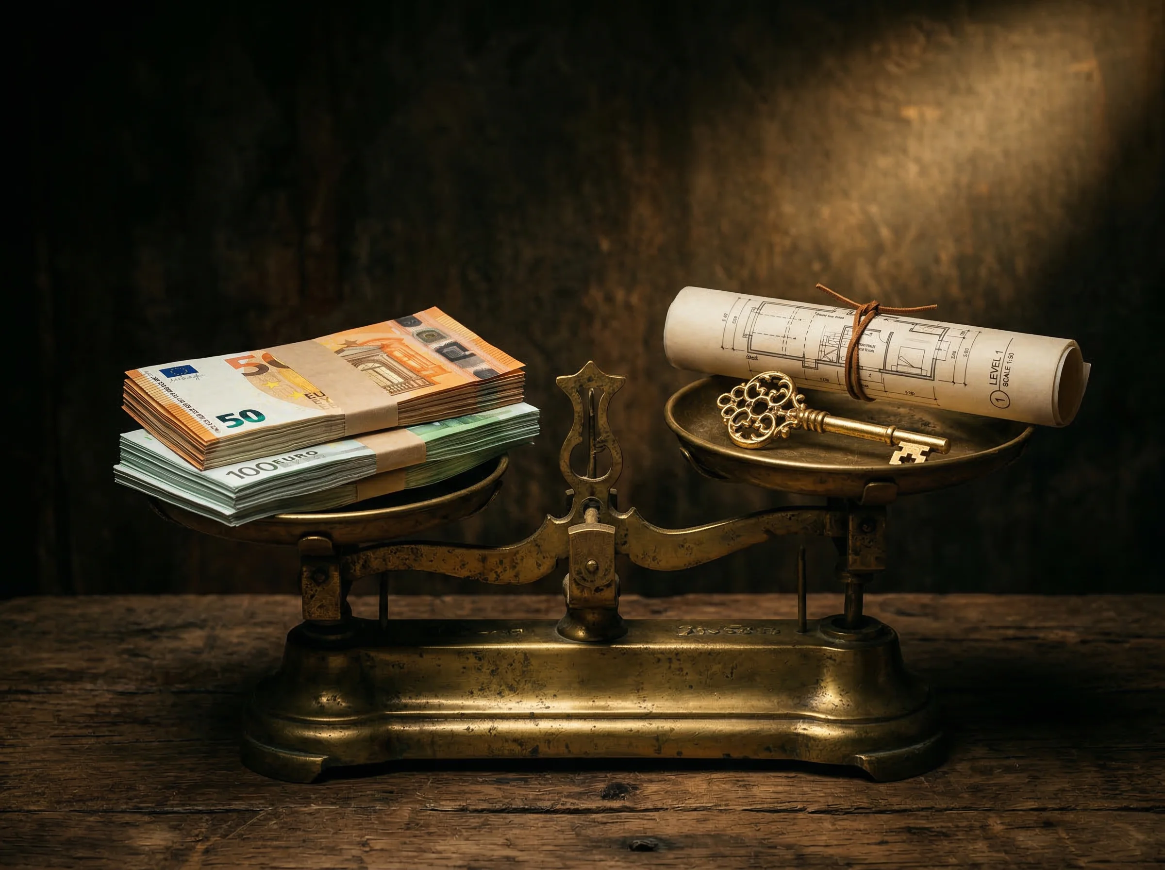 Bilancia con conoscenza che pesa più del denaro