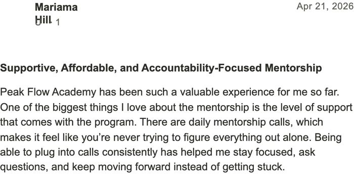 Mariama Hill's five-star Trustpilot review — 'Supportive, Affordable, and Accountability-Focused Mentorship'