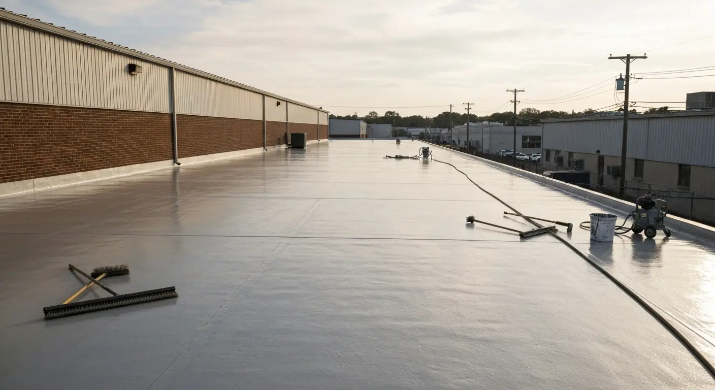 Flat roof coating application