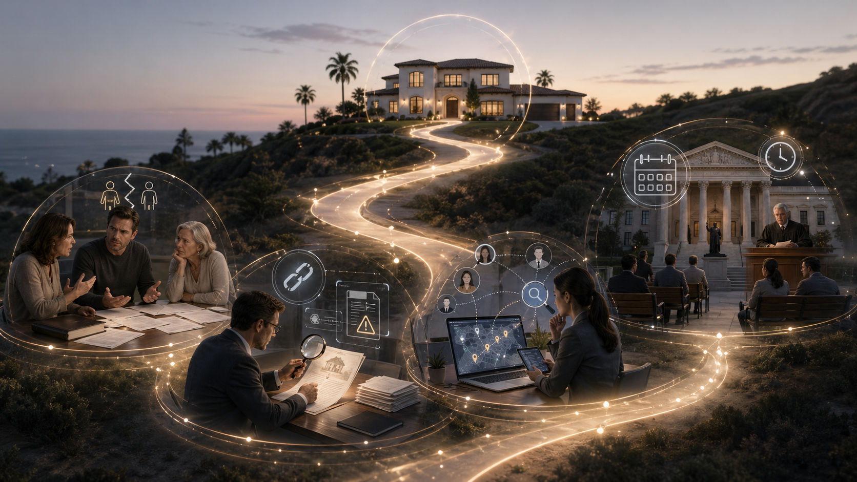 Probate real estate timeline showing family decisions, legal review, court process, property marketing, and estate home sale planning in Southern California.