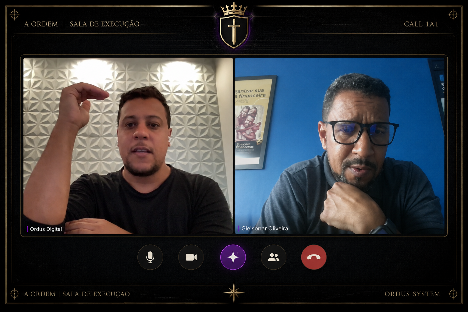 Call 1 a 1 ao vivo entre a equipe Ordus e um assinante, em videochamada individual