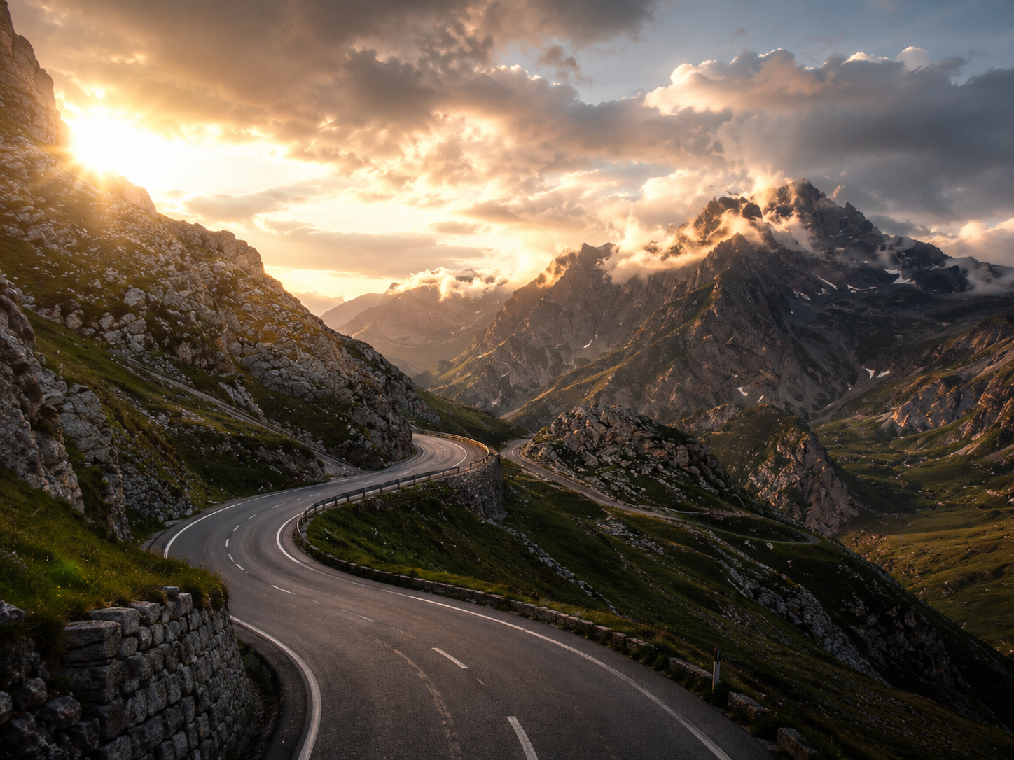 Voiture sportive sur une route alpine pour une expérience de conduite en Suisse