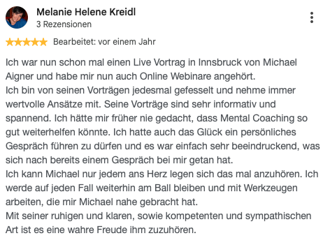 Google-Rezension von Melanie Helene Kreidl