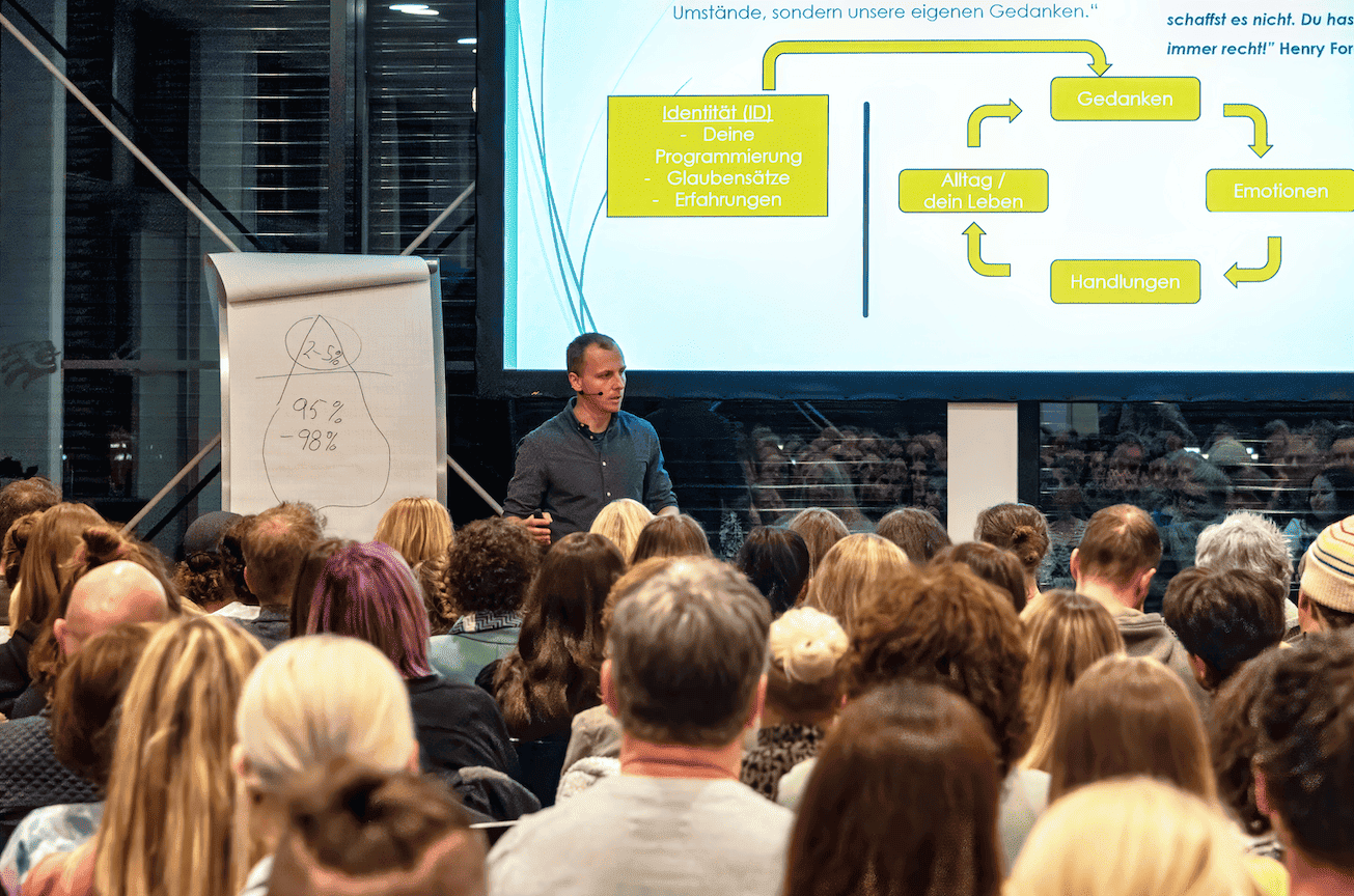 Michael Aigner beim Live-Vortrag auf der Bühne