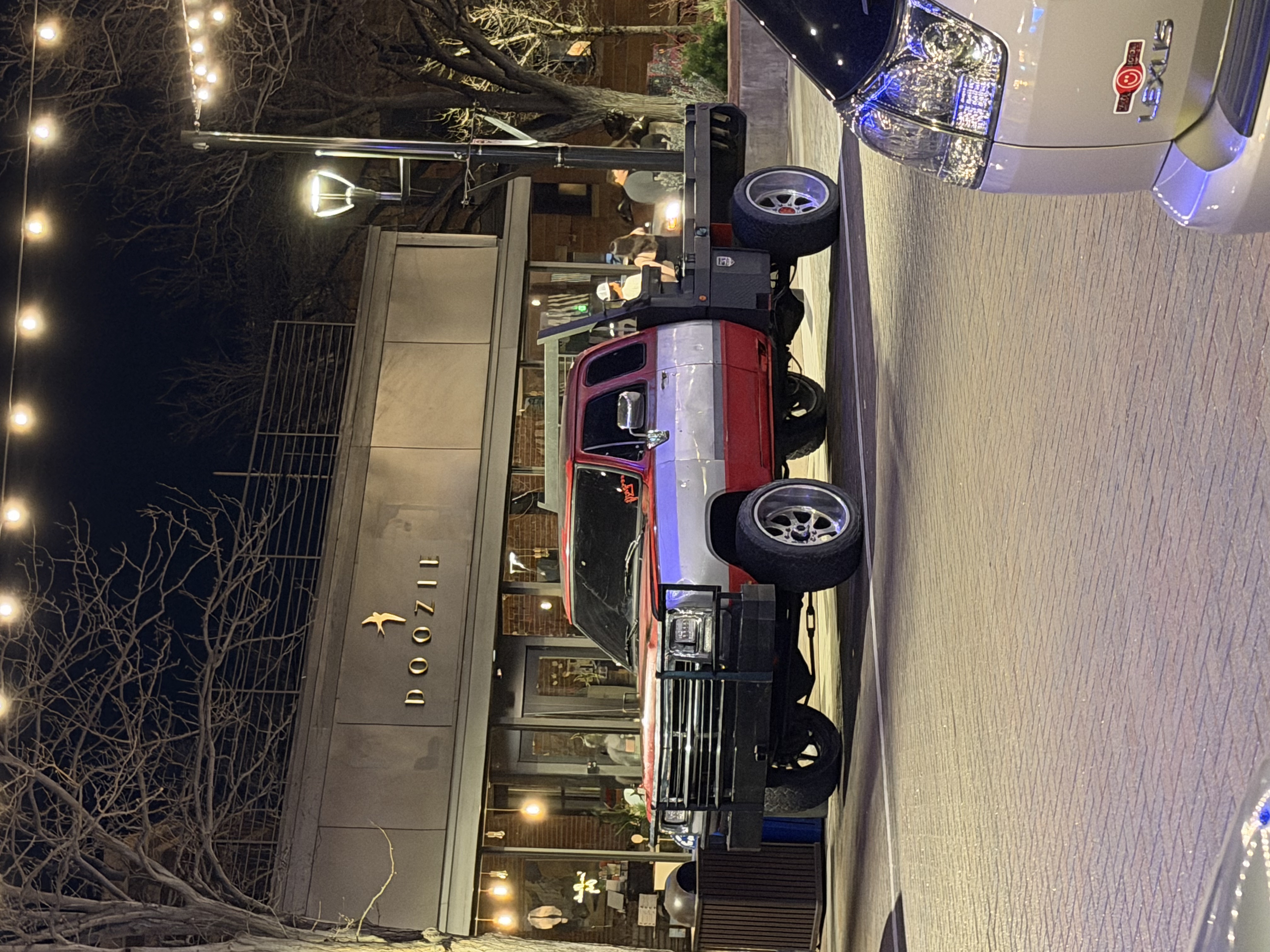 Truck lighting photographed at night.