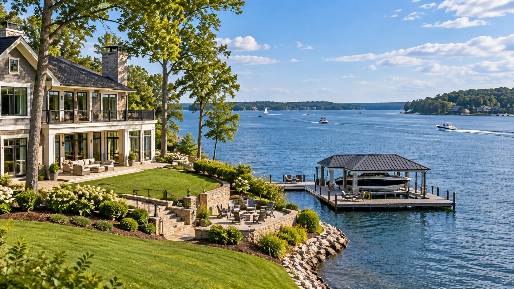 Main-channel Lake Norman waterfront home with expansive open-water views. Main-channel Lake Norman waterfront home with expansive open-water views.