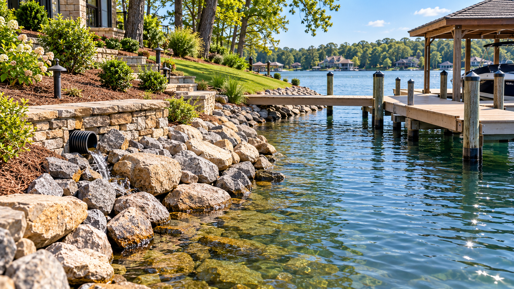 Shoreline, drainage and dock conditions at a Lake Norman waterfront property. Shoreline, drainage and dock conditions at a Lake Norman waterfront property.