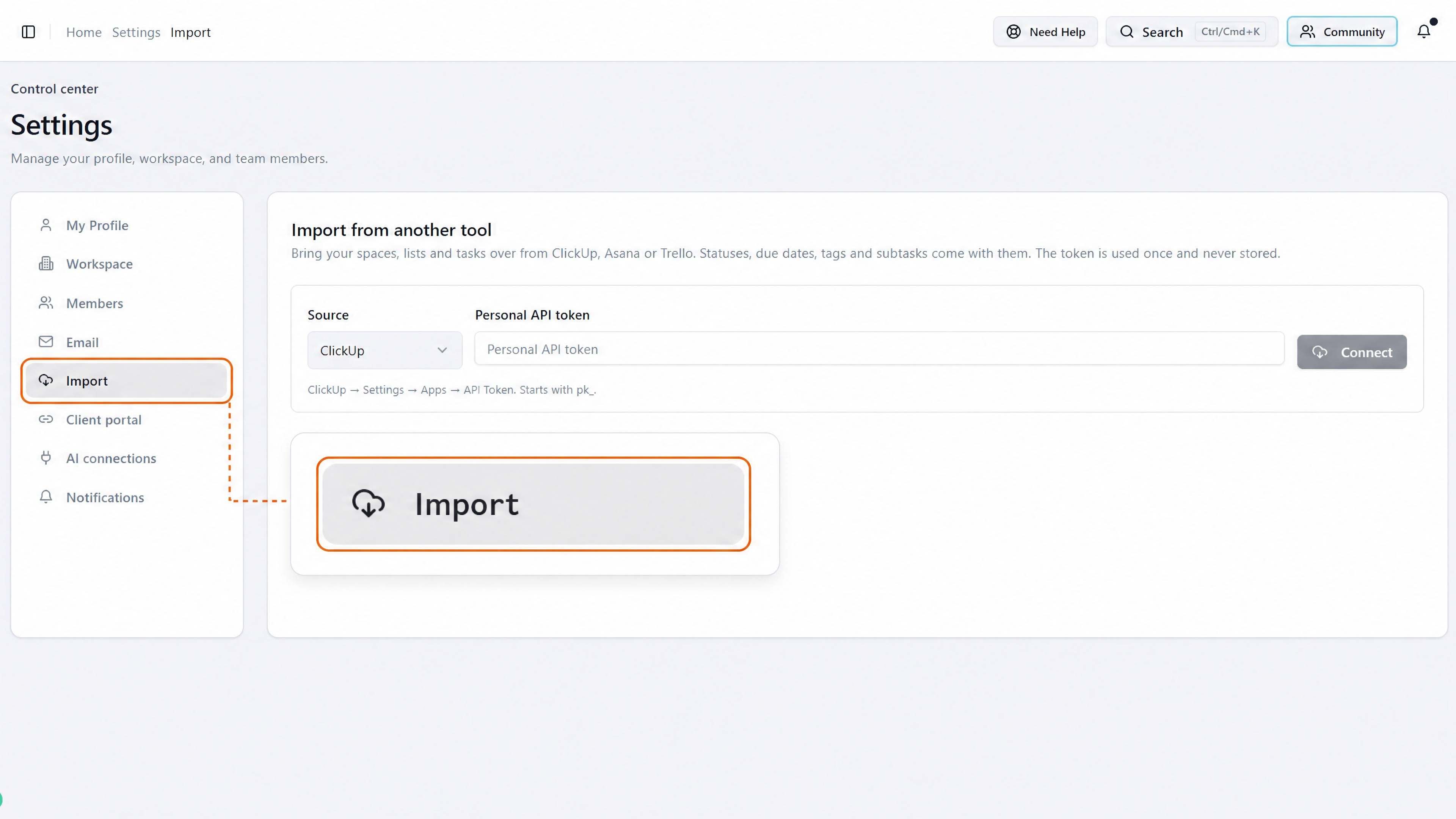 Task Engine Settings with Import selected