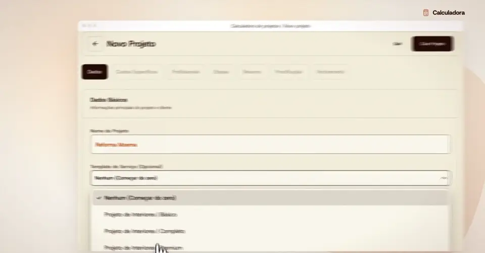Novo projeto com a escolha do modelo de serviço
