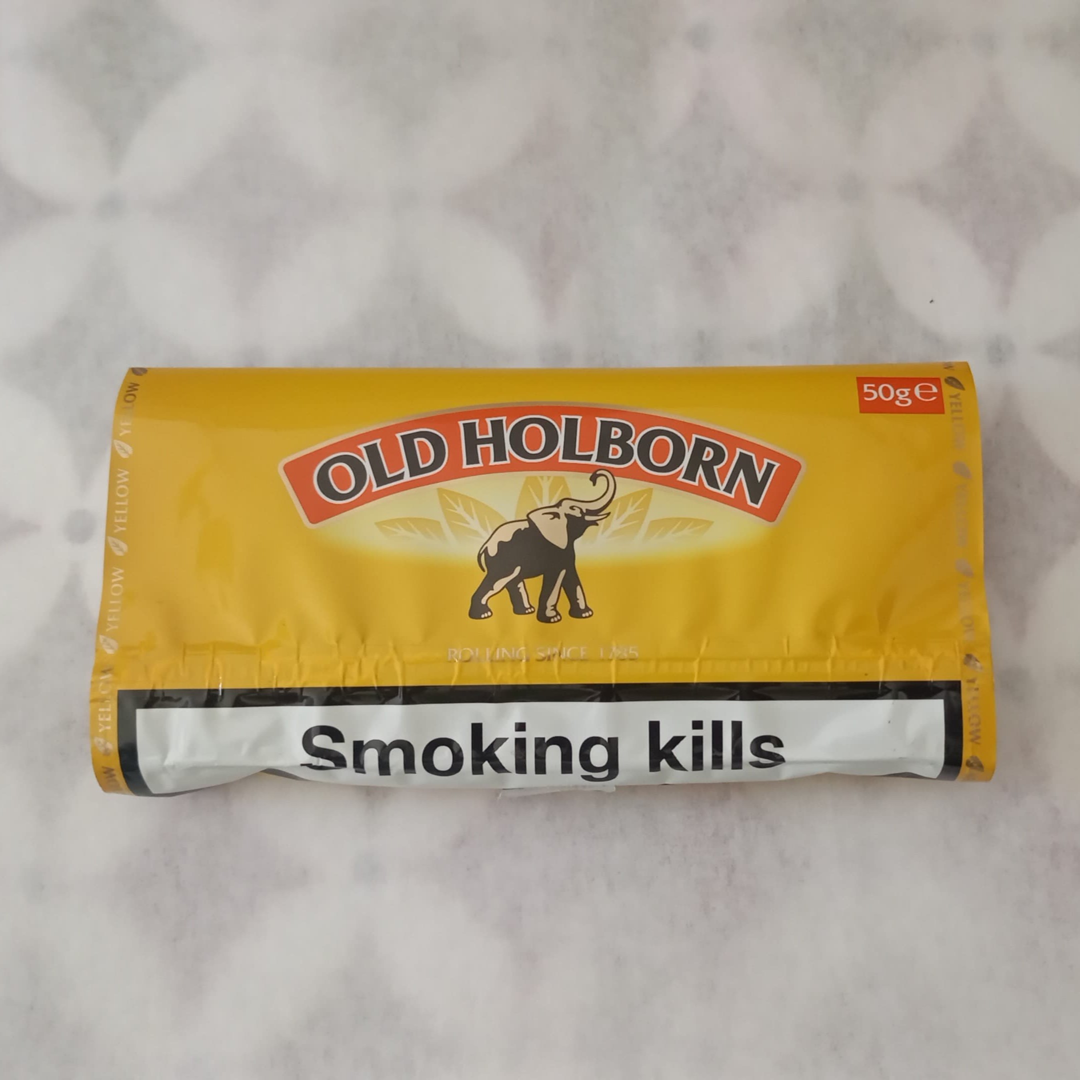 Old Holborn Yellow tobacco pouch with health warning on the pack
