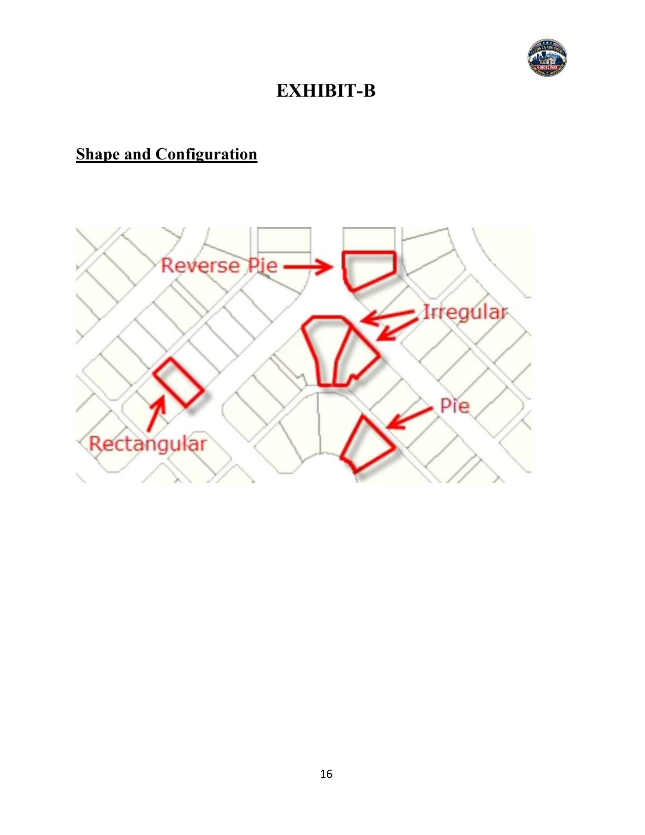 Diagram showing rectangular, pie, reverse pie, and irregular lot shapes for ADU planning