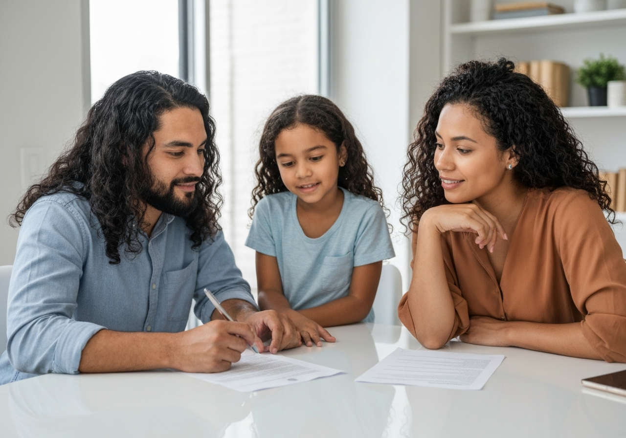 Familia revisando opciones de seguro médico