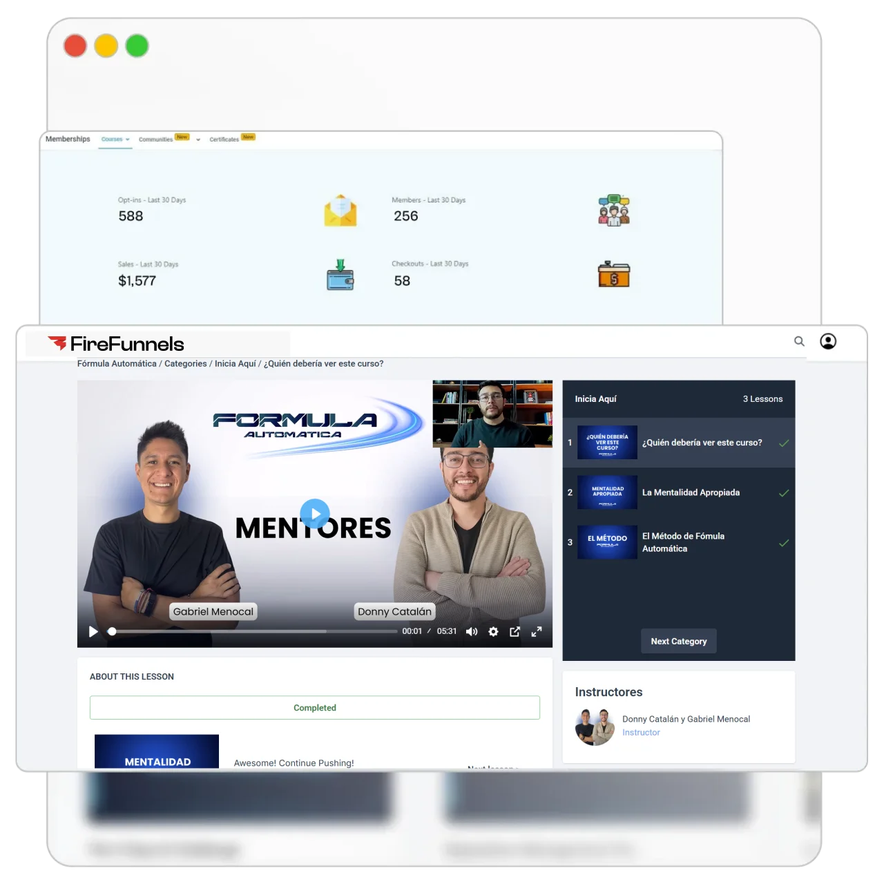 Cursos, membresías y comunidades en FireFunnels