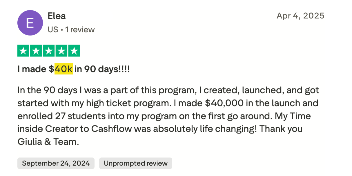 Elea's 5-star Trustpilot review