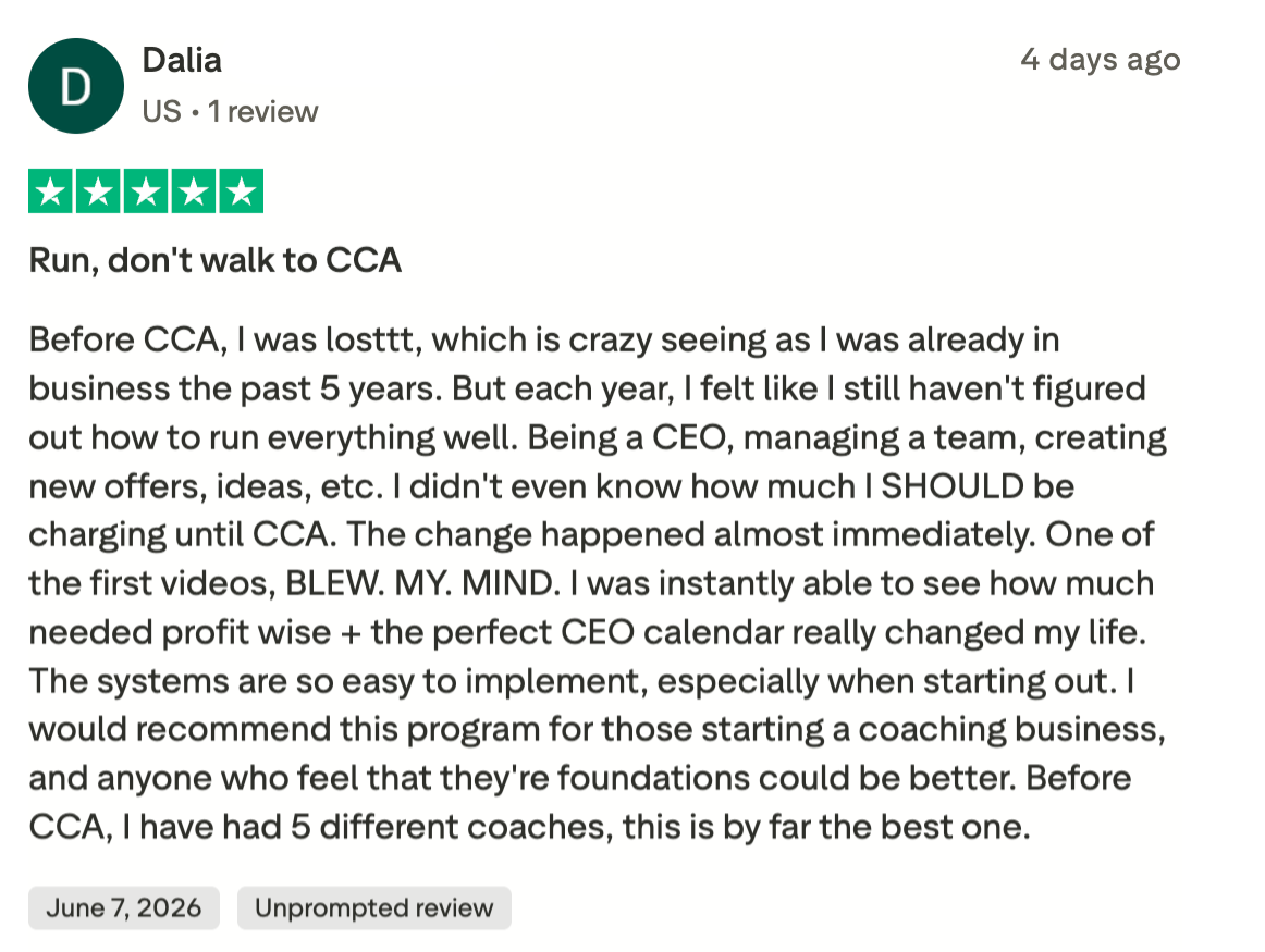 Dalia's 5-star Trustpilot review