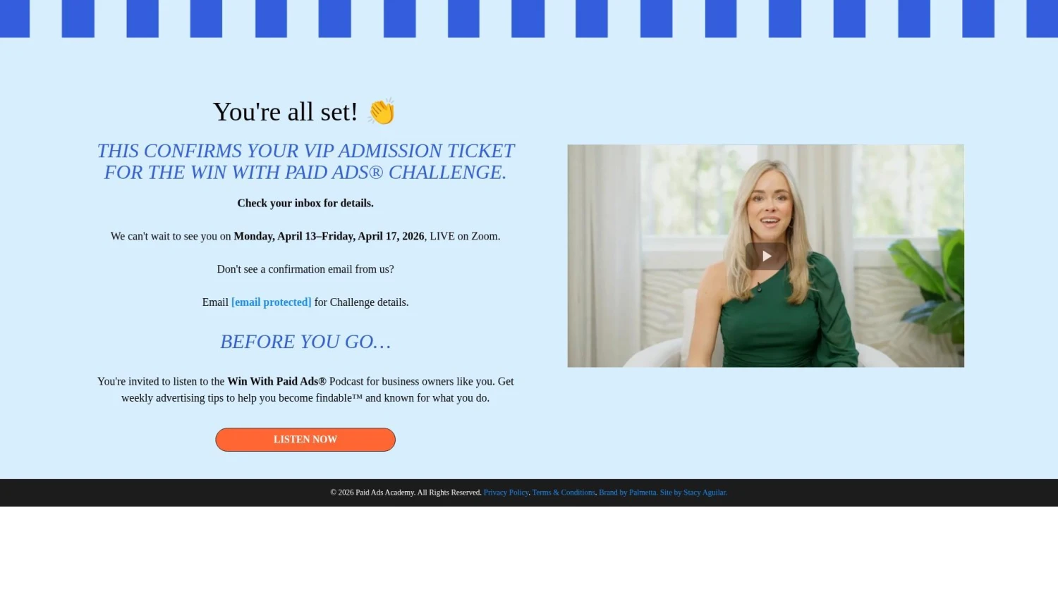 Ad Vip Thank you - Challenge - VIP | Paid Ads Academy