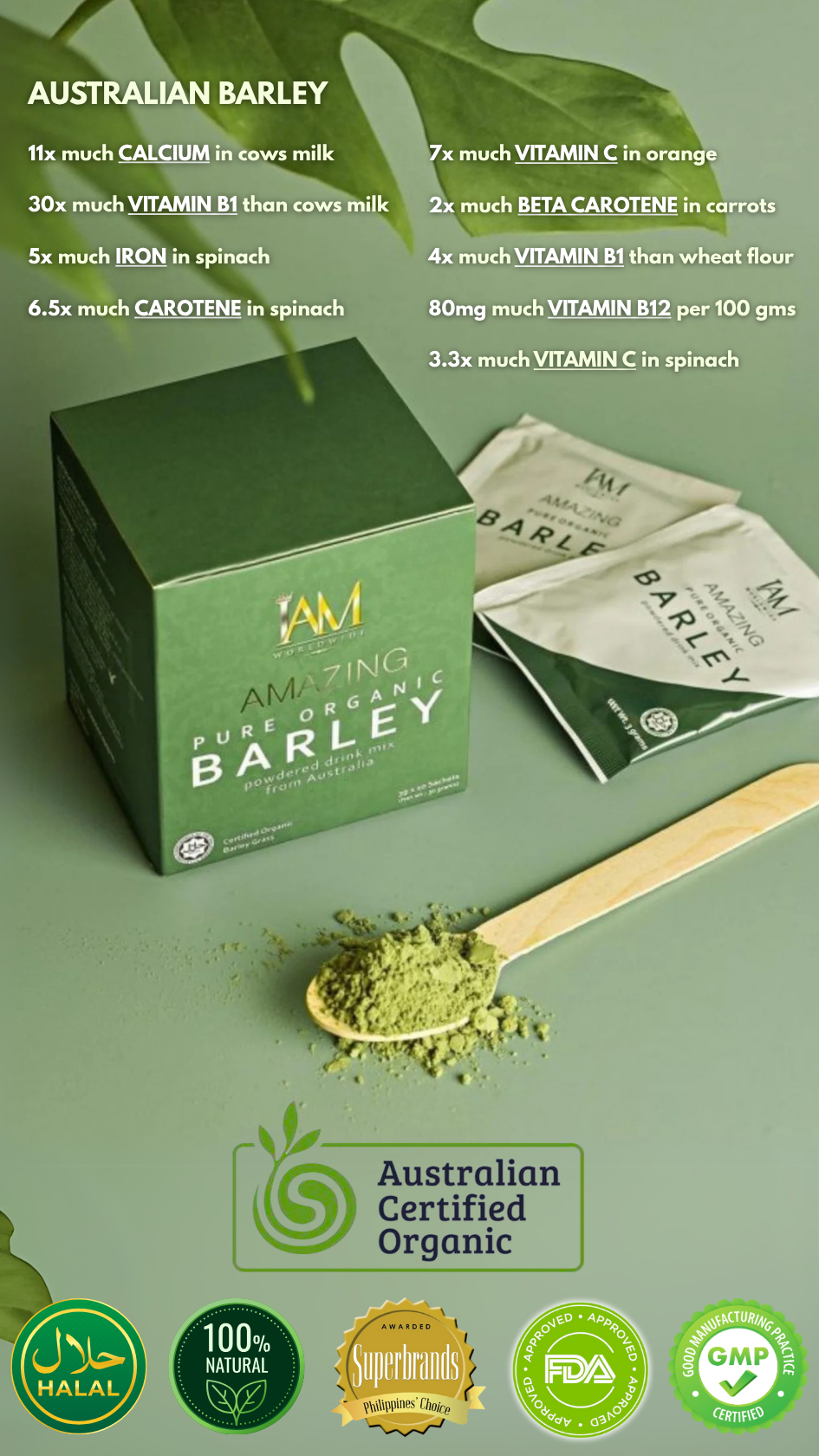 barley comparison so calcm, vitamin b1, iron, carotene, vitamin c, and other  vitamins