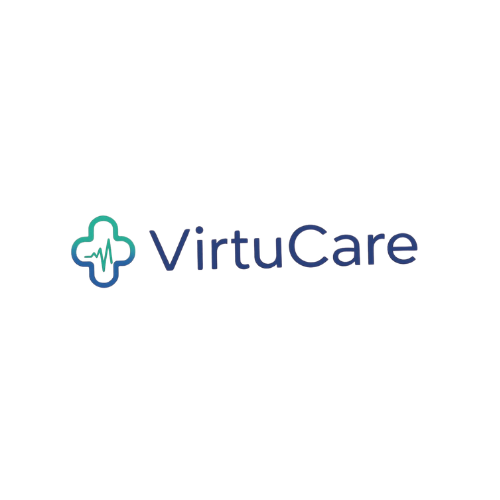 VirtuCare Center logo featuring a headset and heartbeat line, symbolizing healthcare support and VA services.