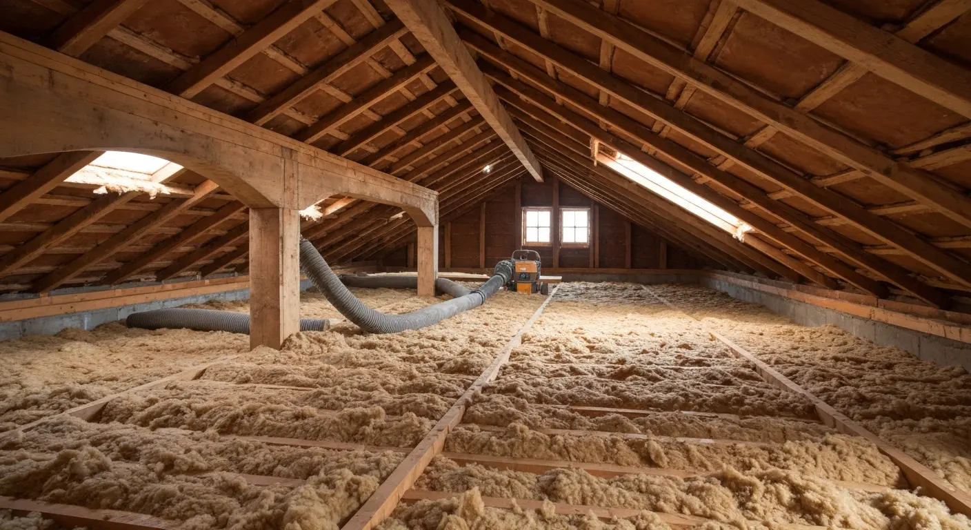 Blown-in insulation installation