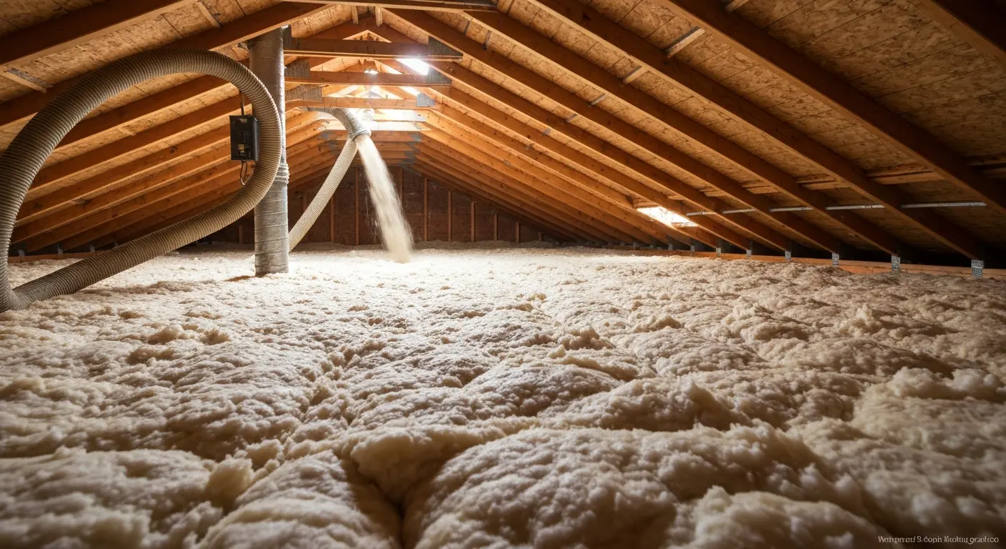 Blown-in insulation installation in attic