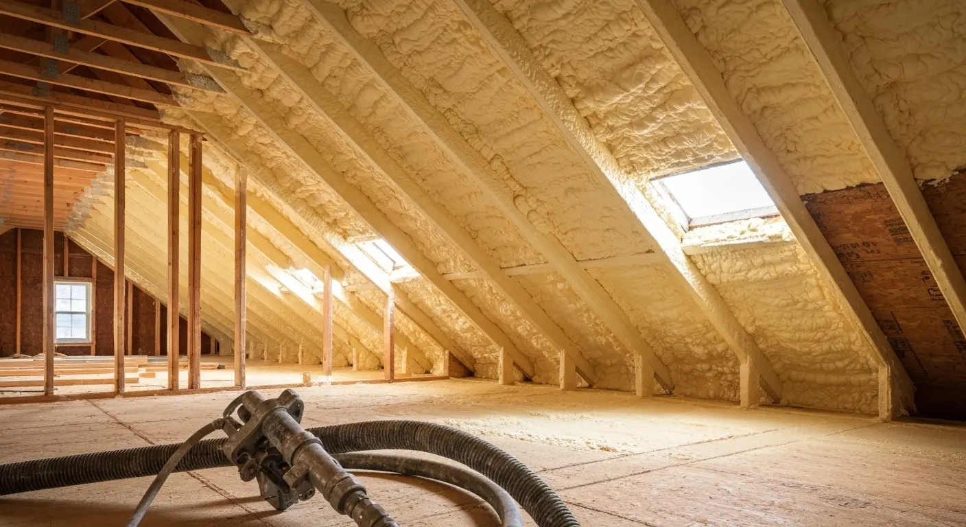 Spray foam insulation being applied in Wellington attic