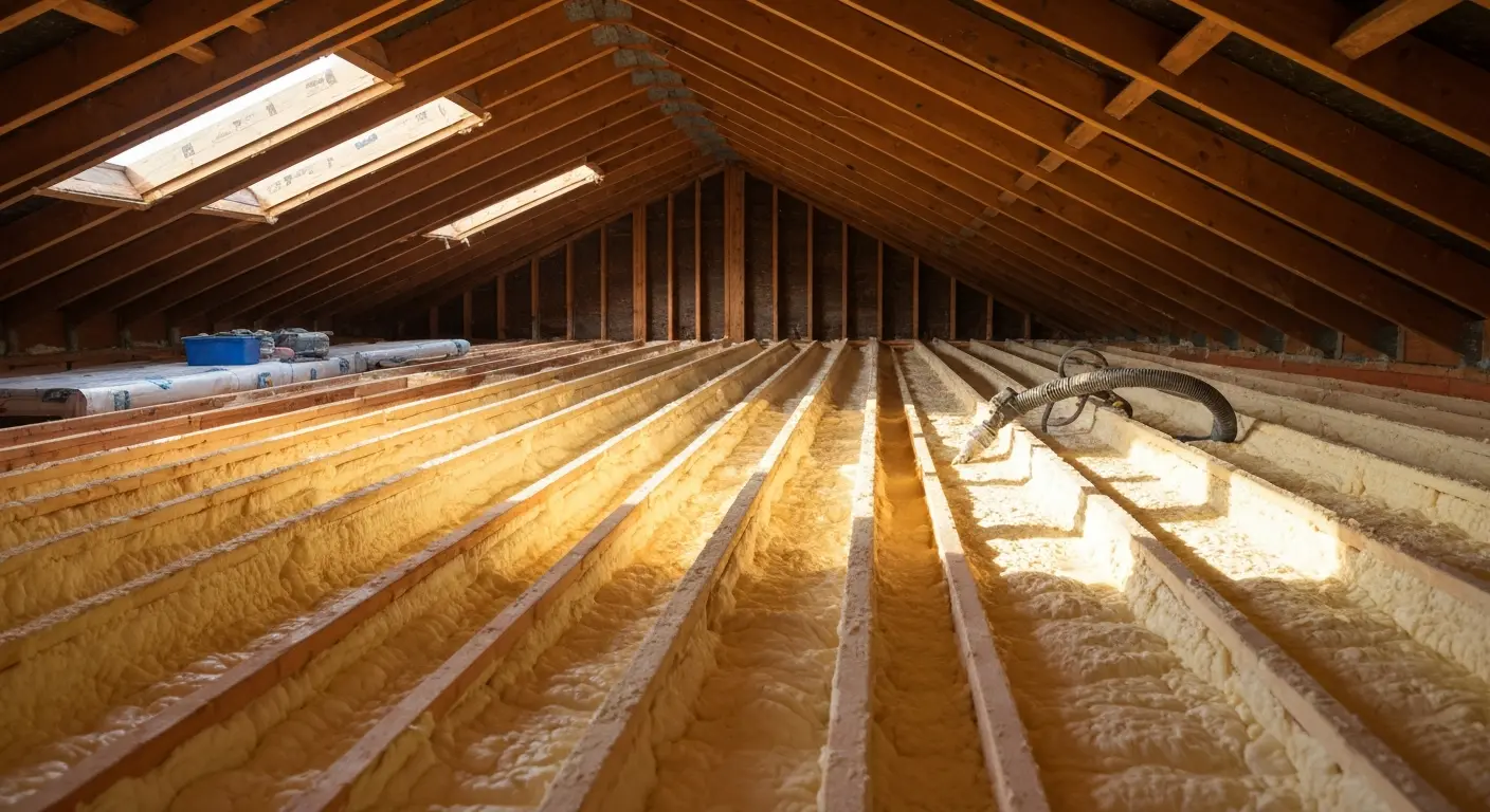 Spray foam insulation application in attic