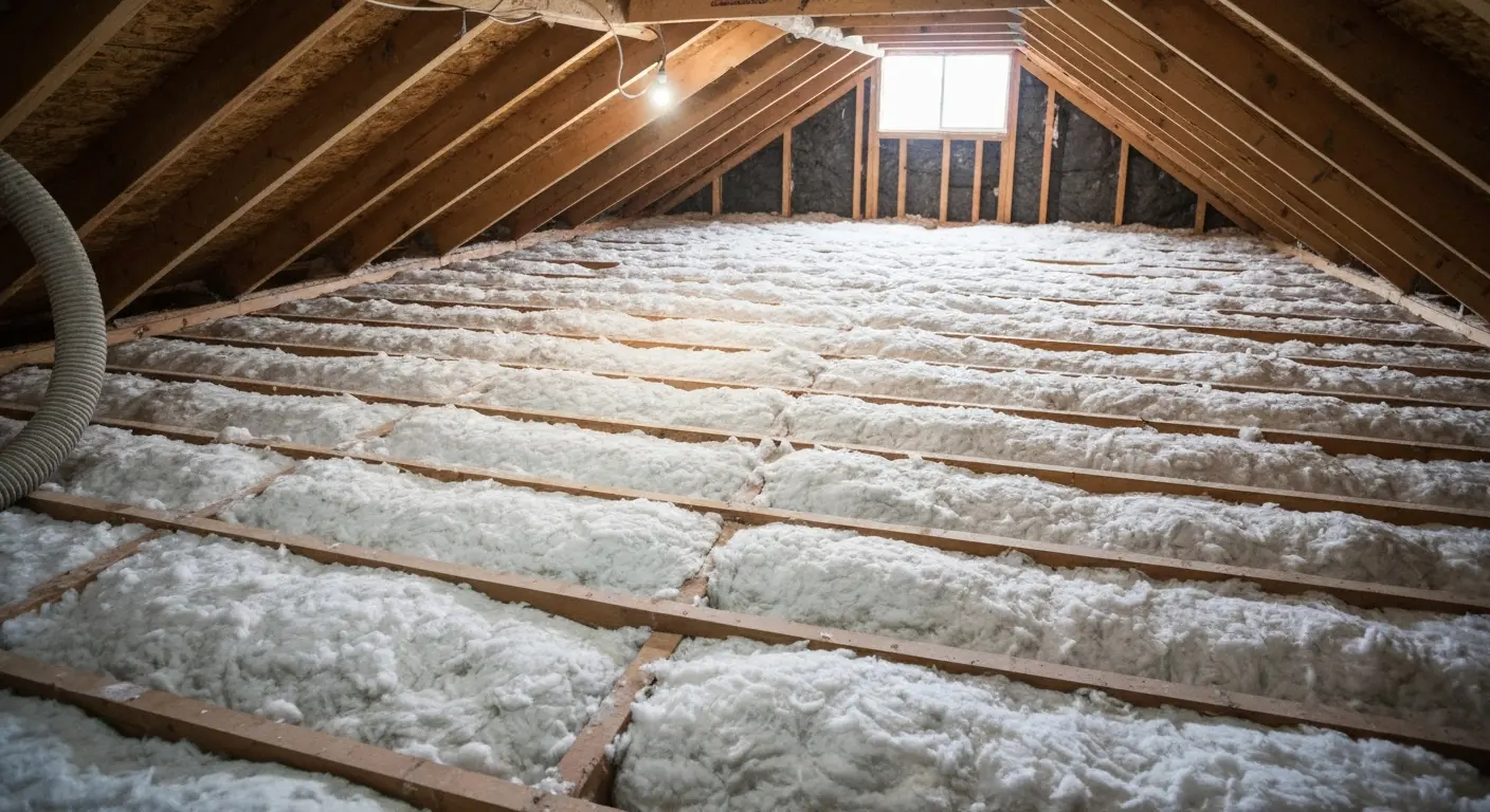 Blown-in insulation coverage in Wellington attic space