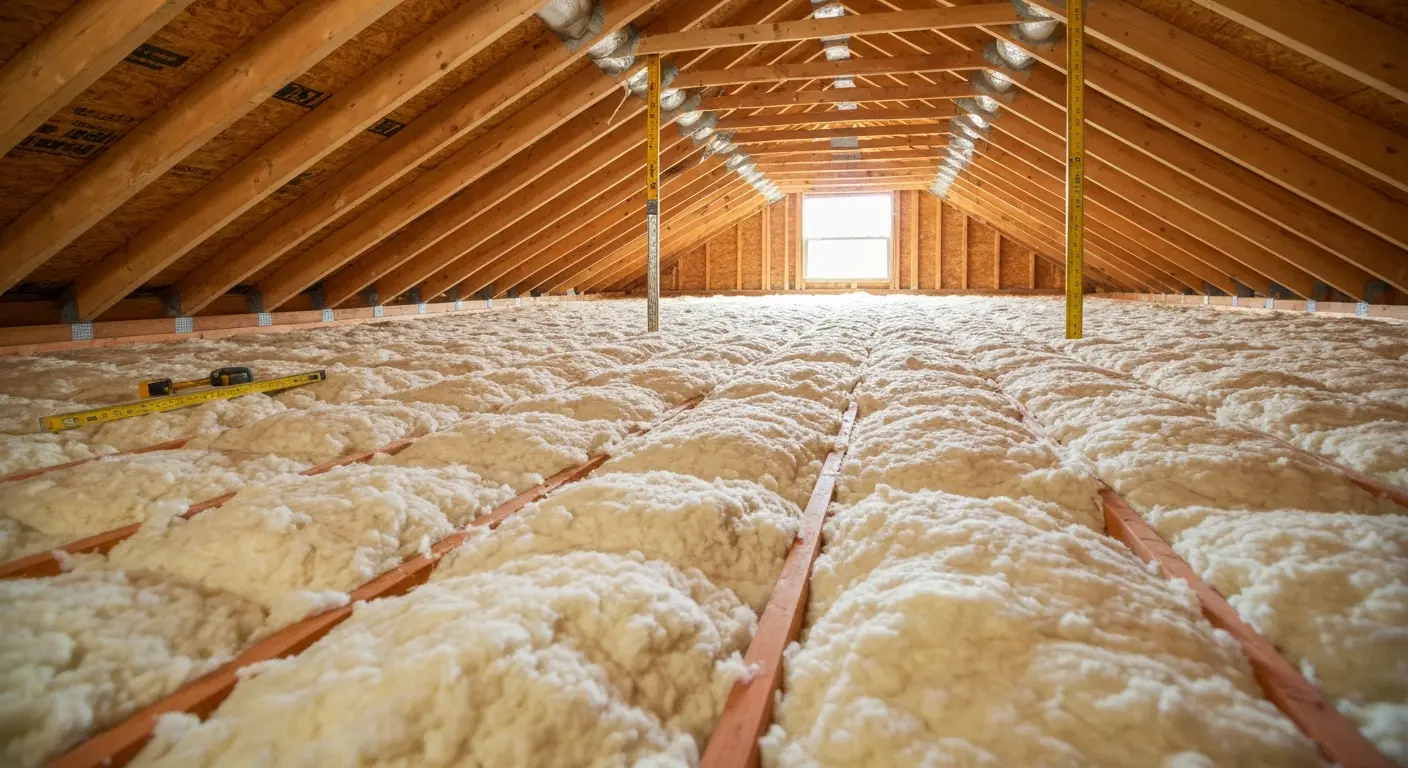 Blown-in insulation in attic